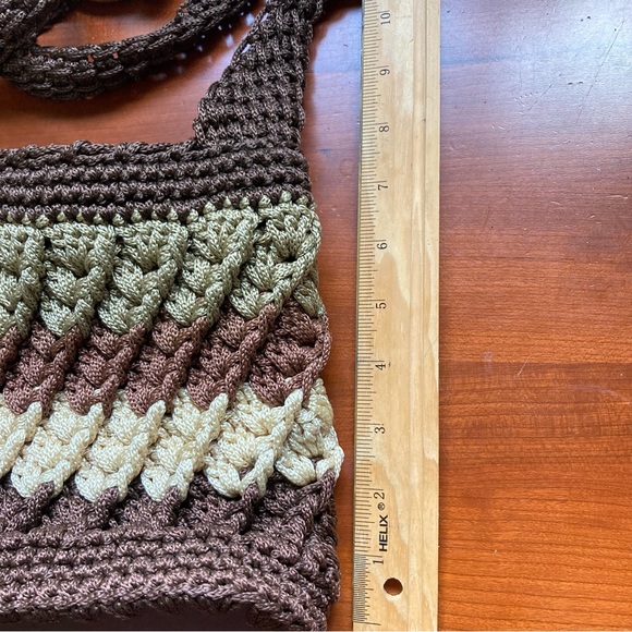 Scalloped BOHO Bohemian Shoulder Purse Bag Brown Cream Woven Neutrals - Picture 10 of 11